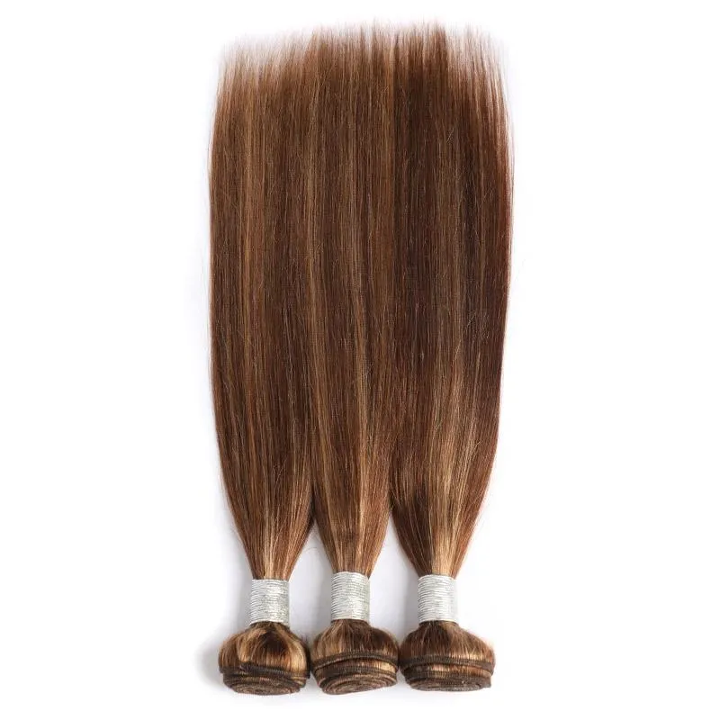 Modern Show Brown Hair With Strawberry Blonde Highlights Straight Brazilian Human Hair 3 Bundles