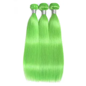 Modern Show Long Straight Neon Green Color Hair 3 Bundles Brazilian Human Hair Weave
