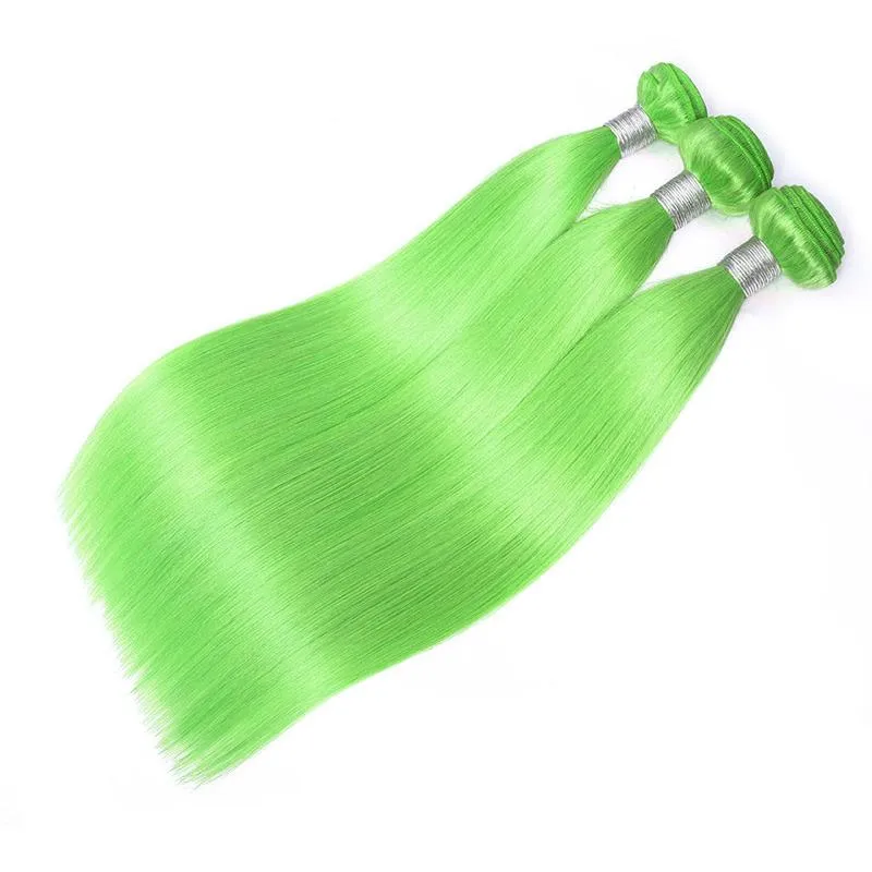 Modern Show Long Straight Neon Green Color Hair 3 Bundles Brazilian Human Hair Weave
