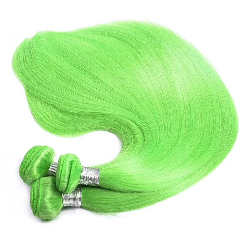 Modern Show Long Straight Neon Green Color Hair 3 Bundles Brazilian Human Hair Weave