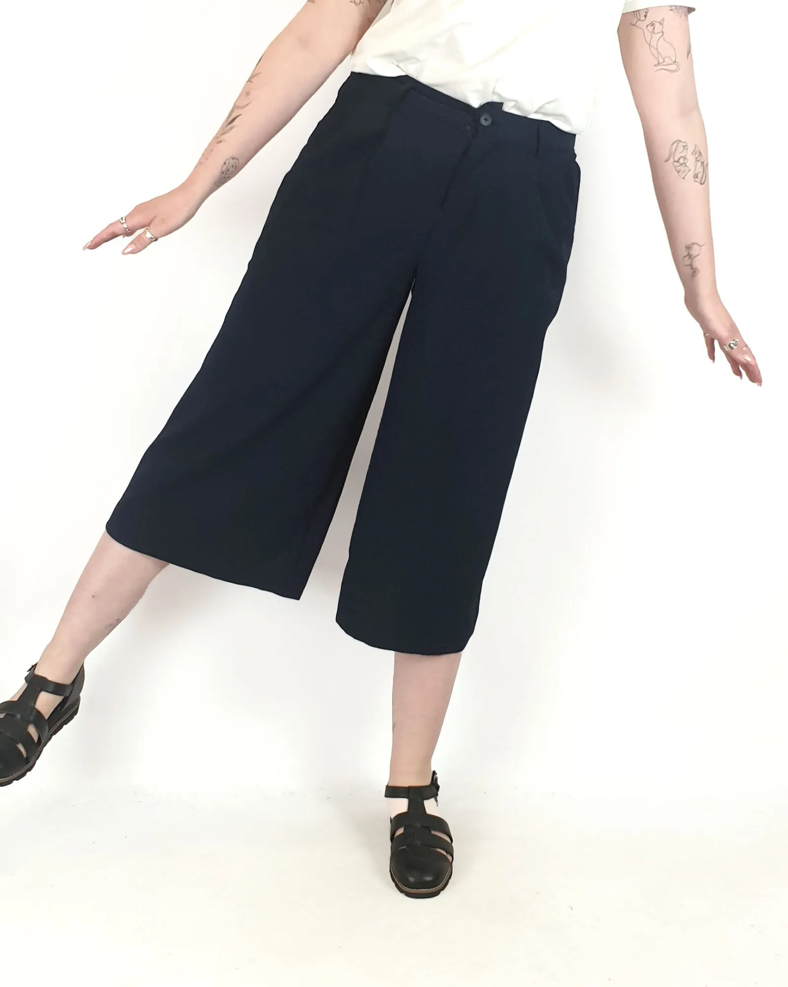 Muji navy wide leg pants size 14