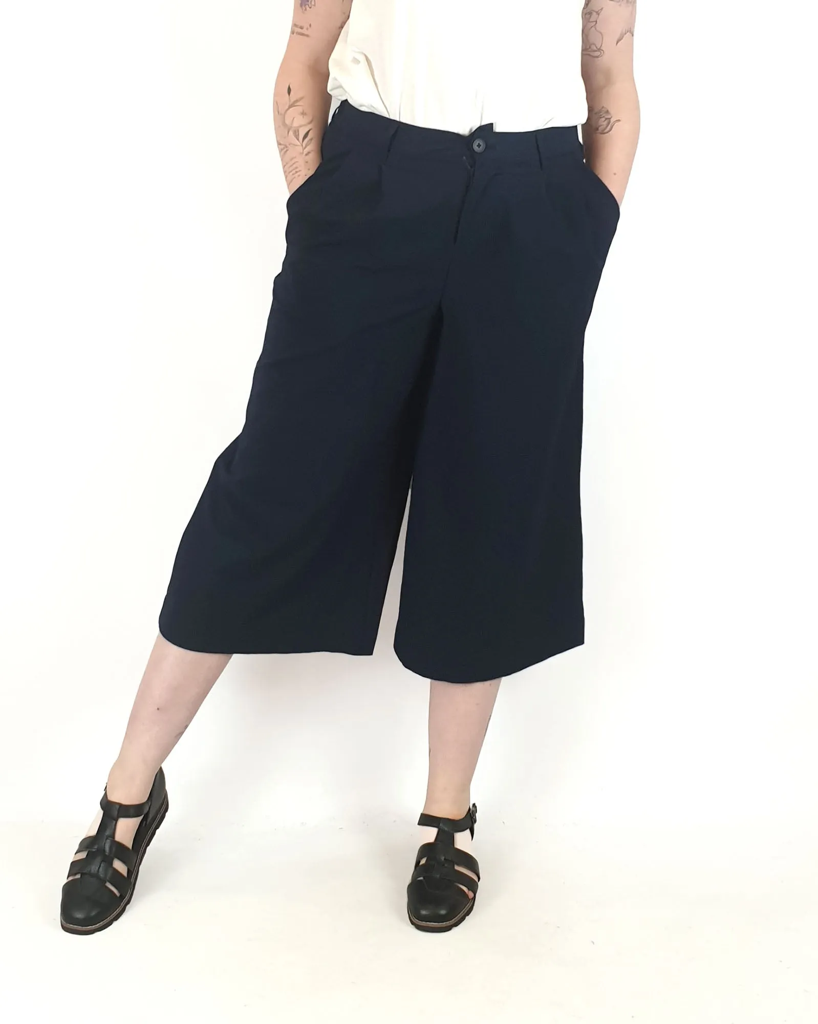 Muji navy wide leg pants size 14