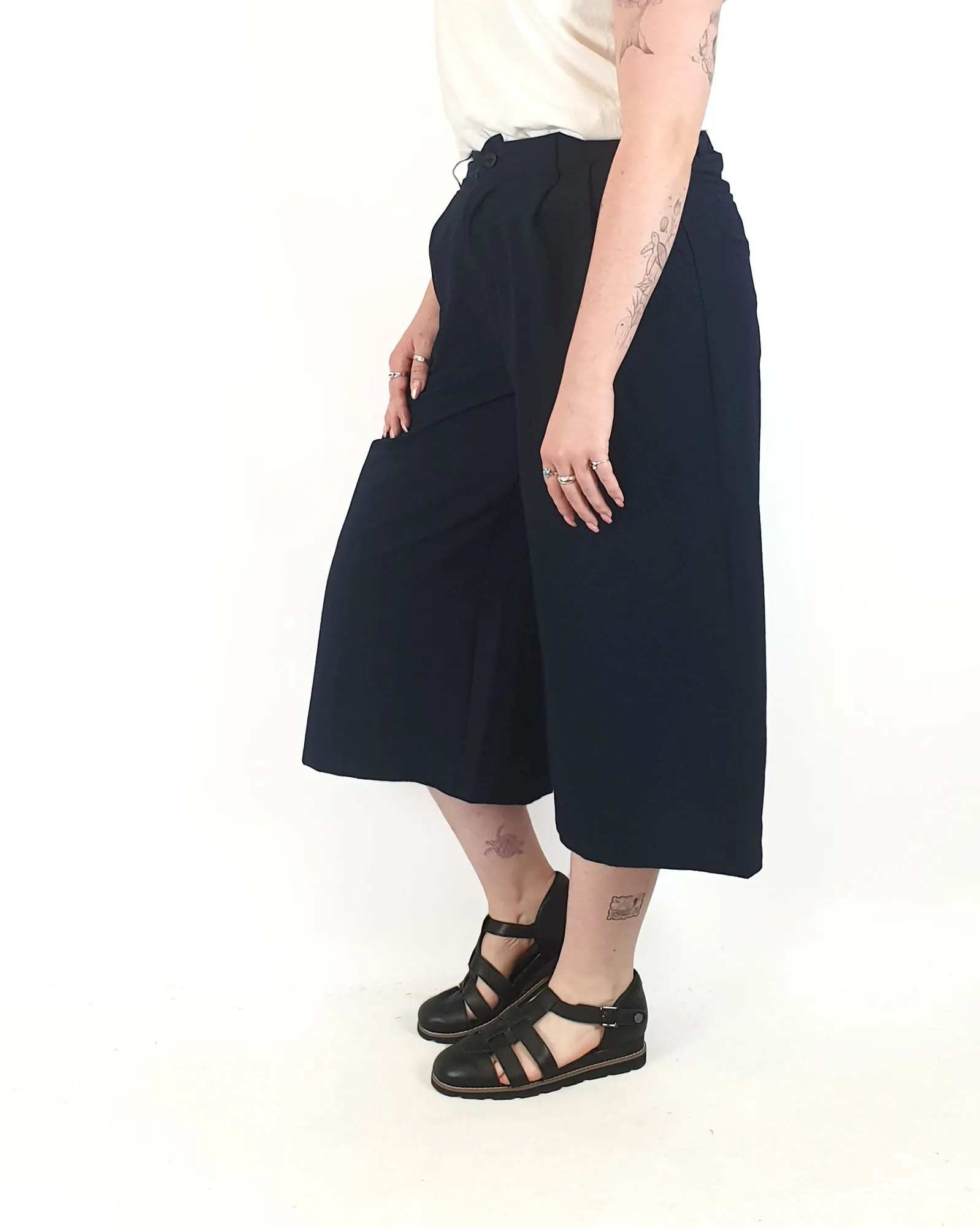 Muji navy wide leg pants size 14