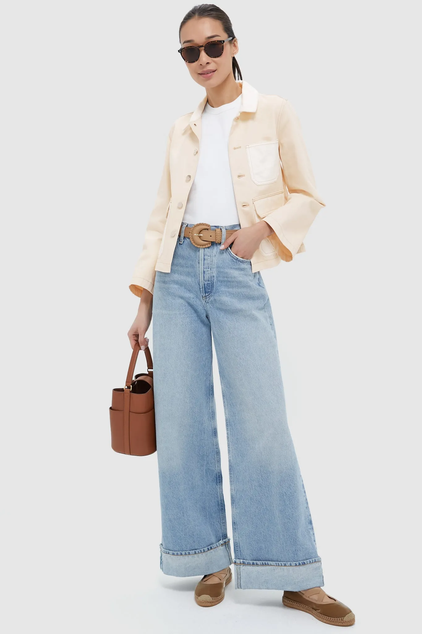 Neutral Colorblock Dahl Cropped Chore Jacket