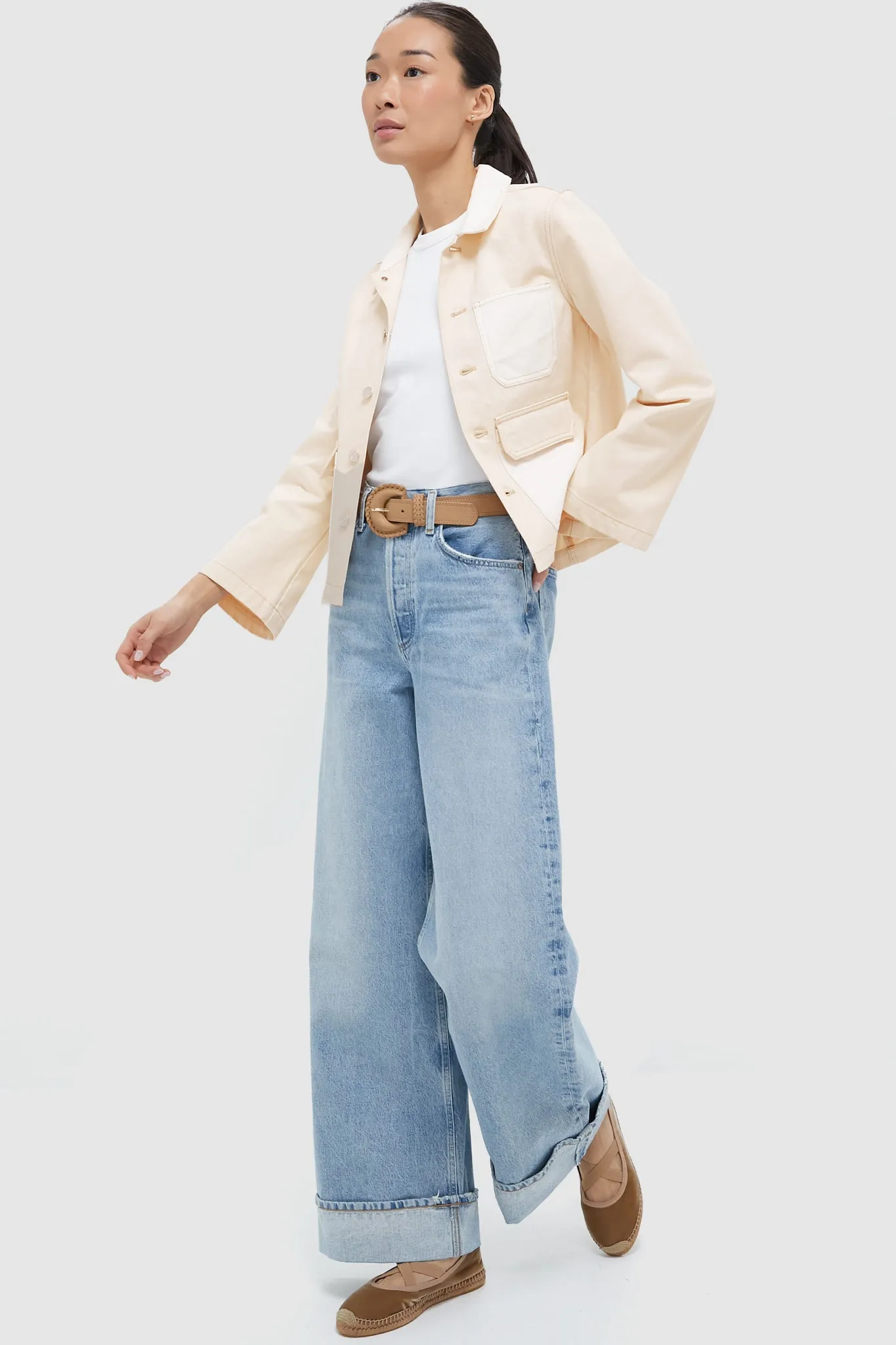 Neutral Colorblock Dahl Cropped Chore Jacket
