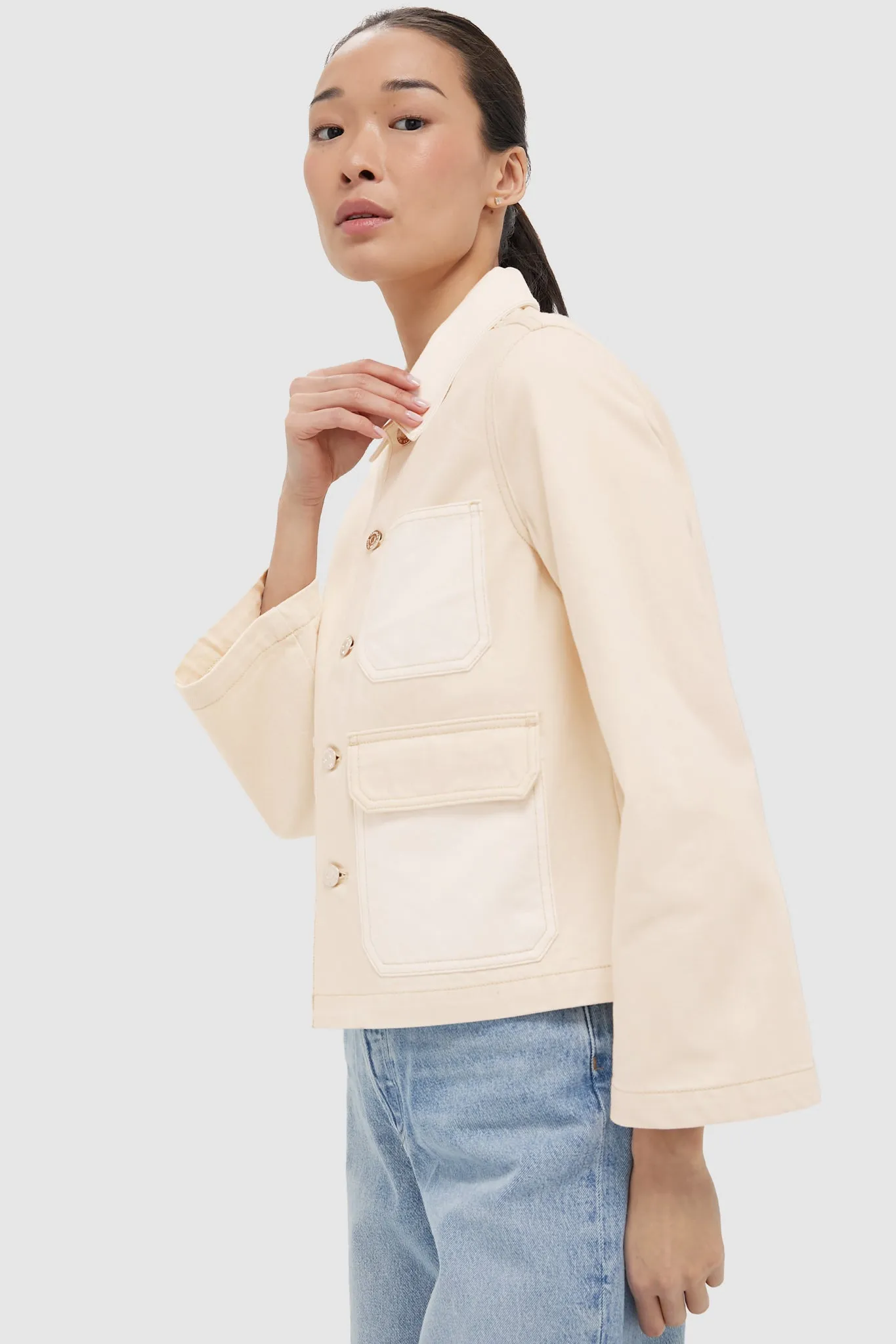 Neutral Colorblock Dahl Cropped Chore Jacket