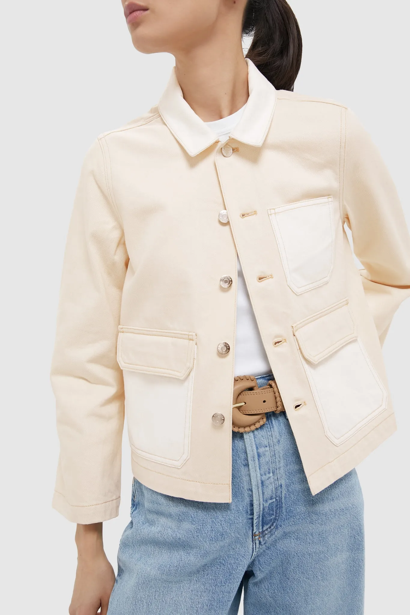 Neutral Colorblock Dahl Cropped Chore Jacket