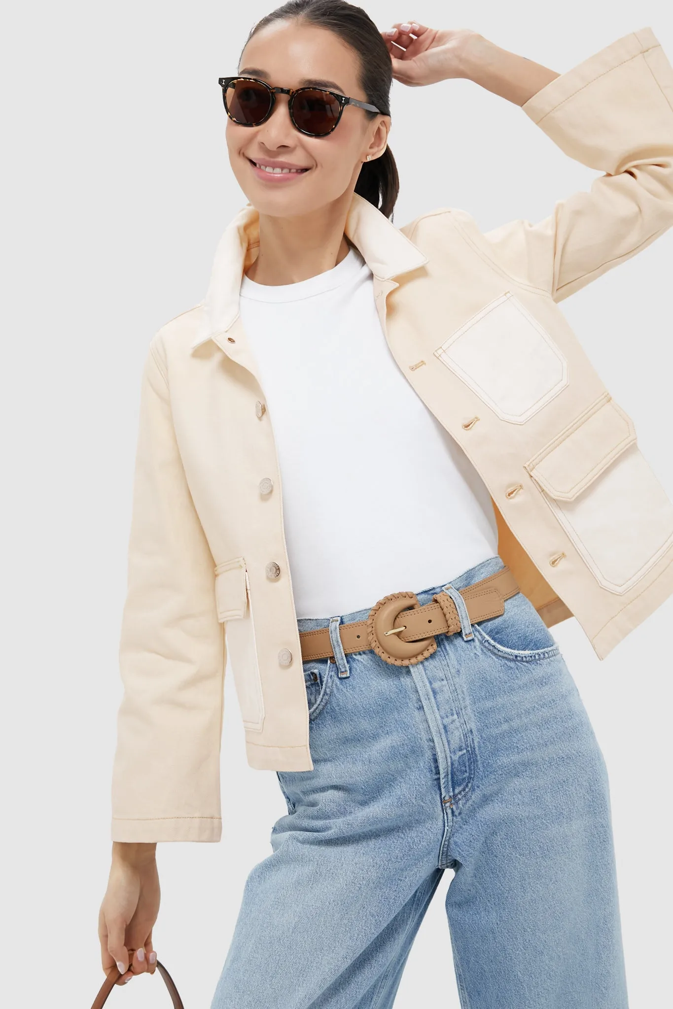 Neutral Colorblock Dahl Cropped Chore Jacket