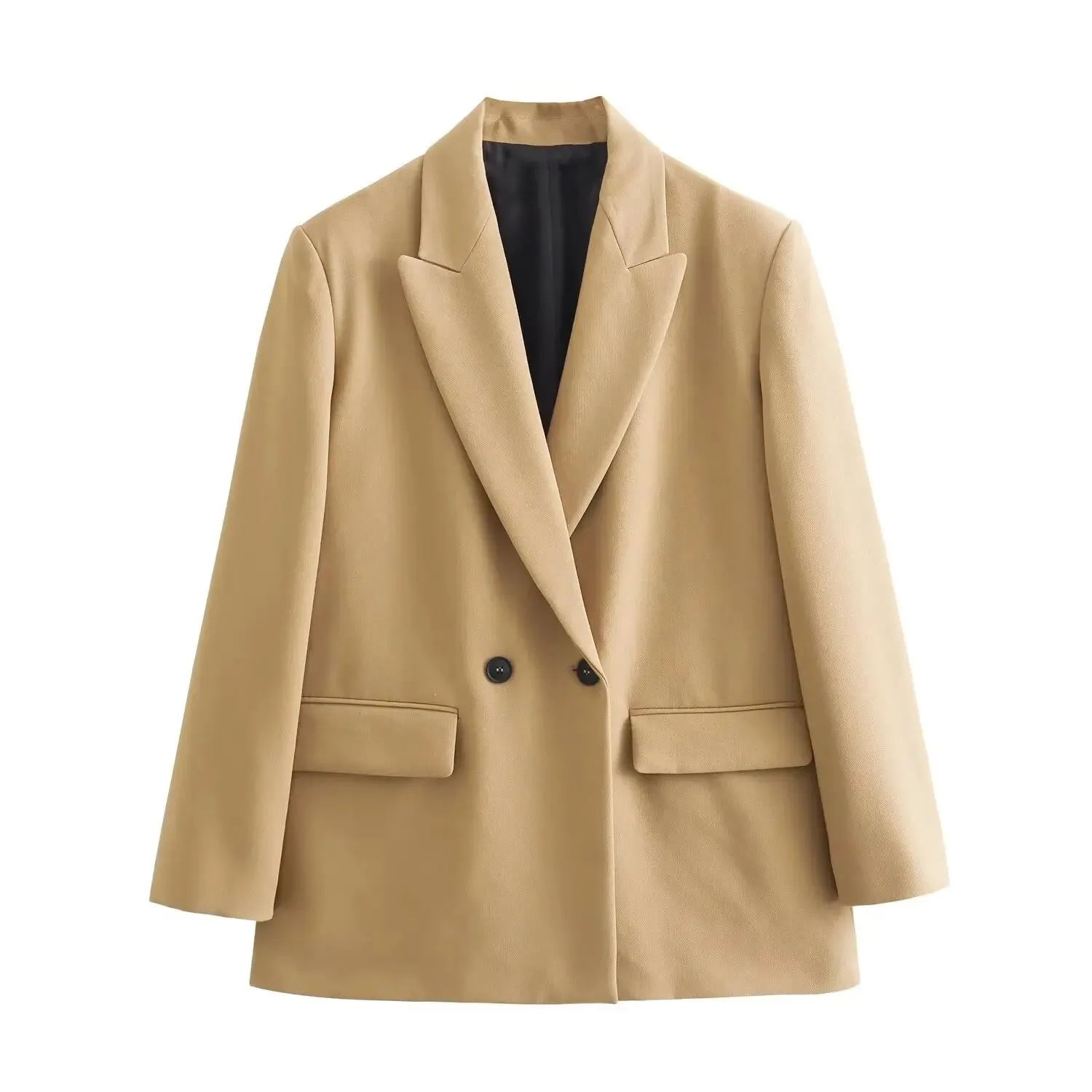 New Fashion Double Breasted Plus Size Blazer Coat - Vintage Long Sleeve Pockets Female Outerwear Chic