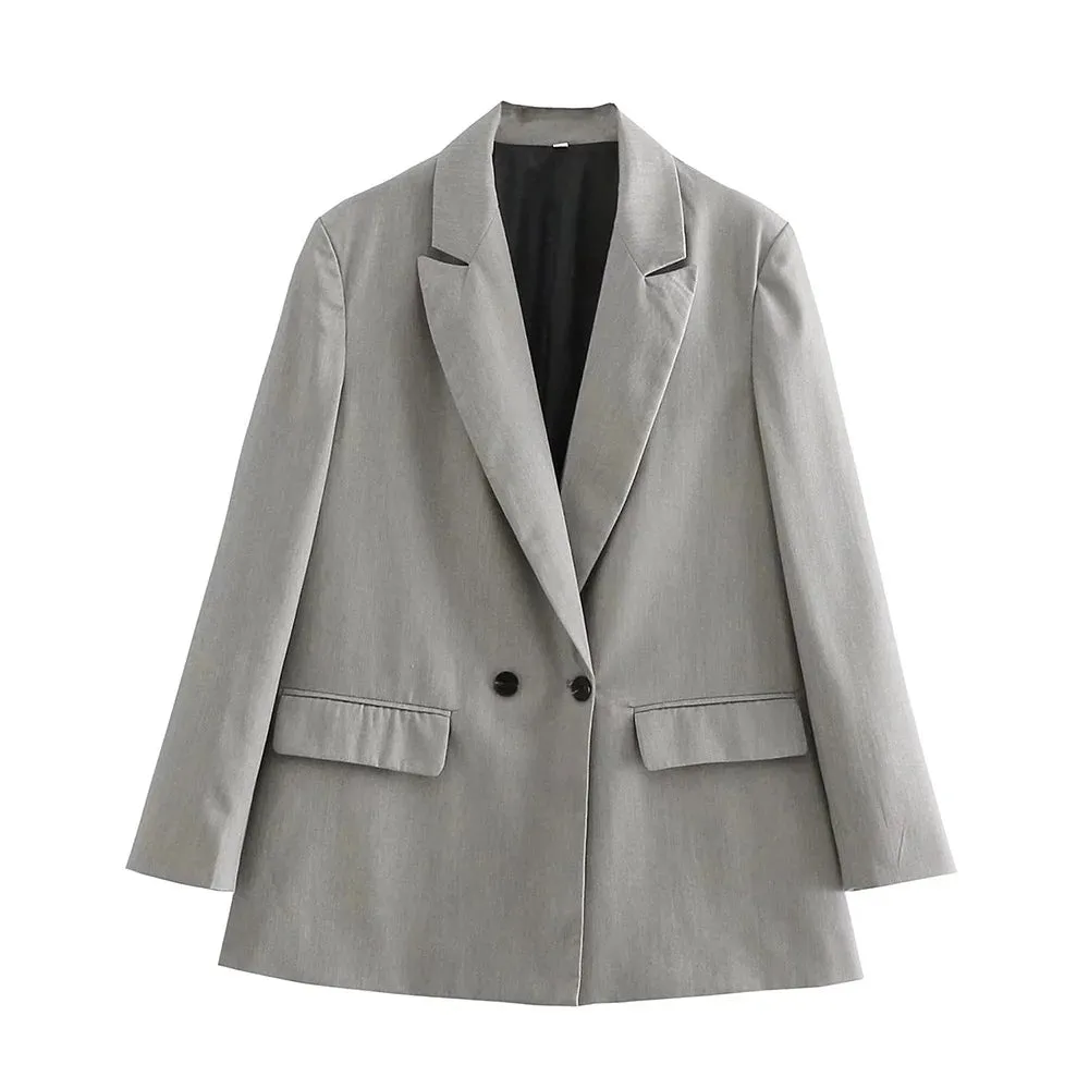 New Fashion Double Breasted Plus Size Blazer Coat - Vintage Long Sleeve Pockets Female Outerwear Chic