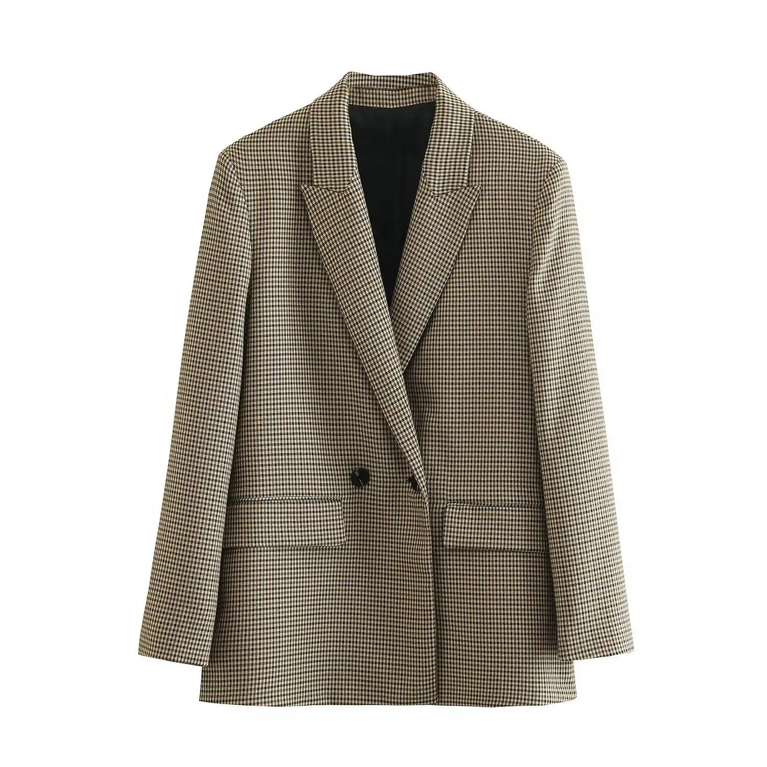 New Fashion Double Breasted Plus Size Blazer Coat - Vintage Long Sleeve Pockets Female Outerwear Chic