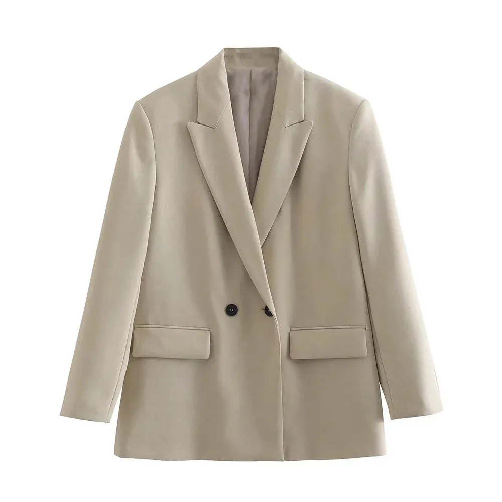 New Fashion Double Breasted Plus Size Blazer Coat - Vintage Long Sleeve Pockets Female Outerwear Chic