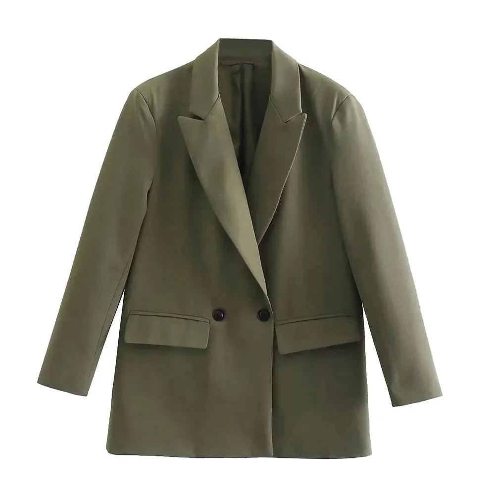 New Fashion Double Breasted Plus Size Blazer Coat - Vintage Long Sleeve Pockets Female Outerwear Chic