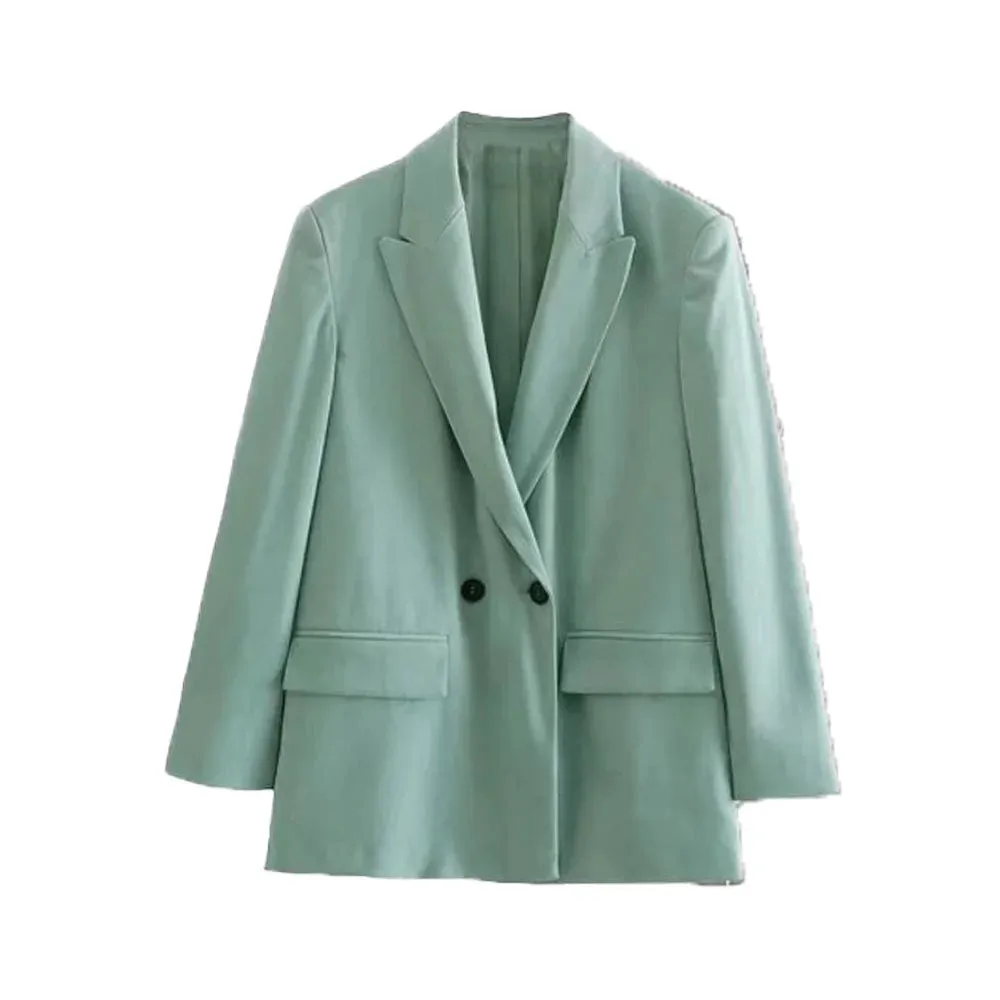 New Fashion Double Breasted Plus Size Blazer Coat - Vintage Long Sleeve Pockets Female Outerwear Chic
