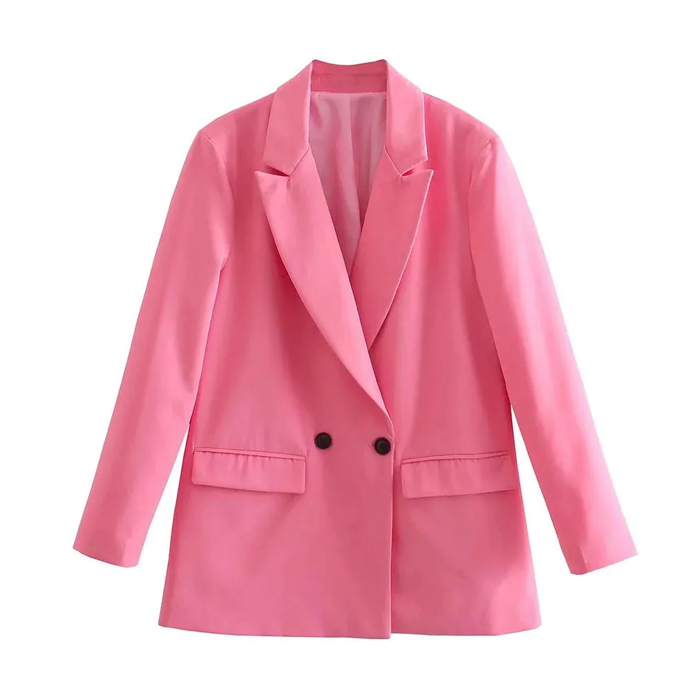 New Fashion Double Breasted Plus Size Blazer Coat - Vintage Long Sleeve Pockets Female Outerwear Chic