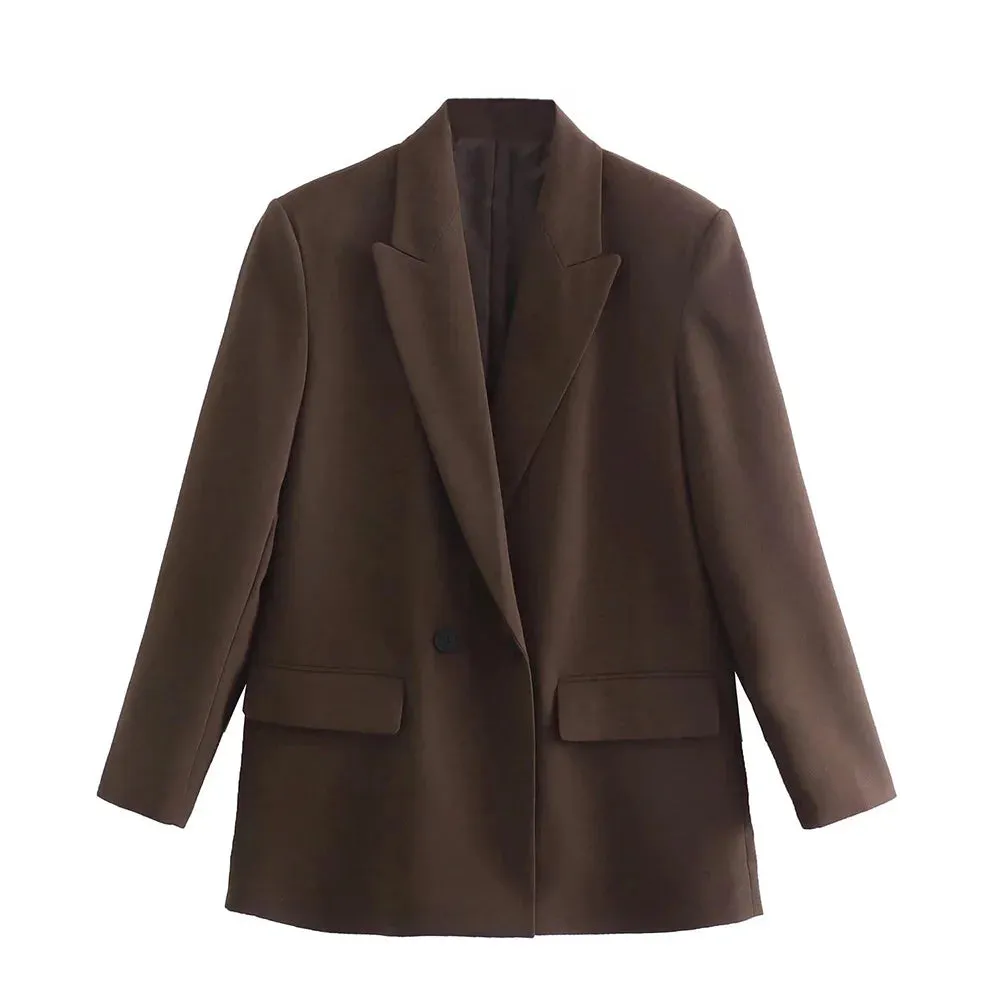 New Fashion Double Breasted Plus Size Blazer Coat - Vintage Long Sleeve Pockets Female Outerwear Chic
