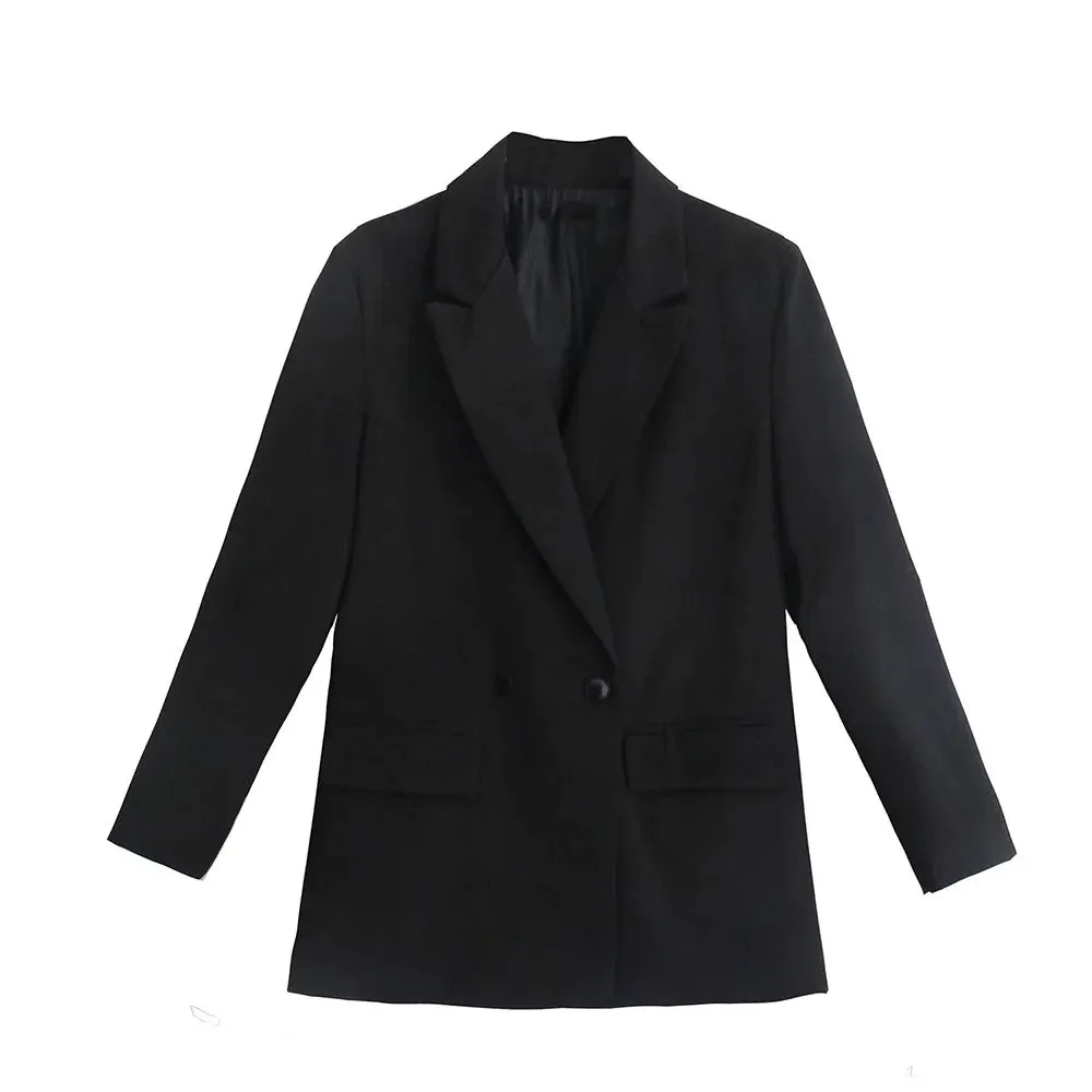 New Fashion Double Breasted Plus Size Blazer Coat - Vintage Long Sleeve Pockets Female Outerwear Chic