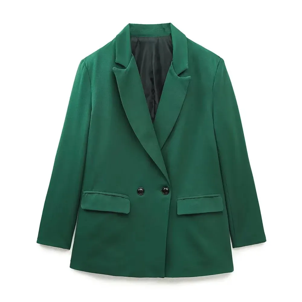 New Fashion Double Breasted Plus Size Blazer Coat - Vintage Long Sleeve Pockets Female Outerwear Chic