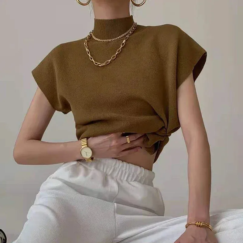 New Short Sleeve Turtleneck Knitted Sweater for Women – Casual Pullover Knit Top, Fashion Blusas Mujer De Moda 2025 Summer
