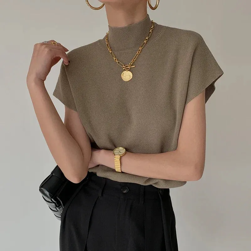New Short Sleeve Turtleneck Knitted Sweater for Women – Casual Pullover Knit Top, Fashion Blusas Mujer De Moda 2025 Summer