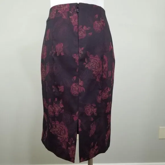 New White House Black Market Size 6 Jacquard Grenadine Black Floral Pencil Skirt