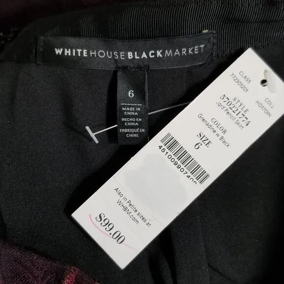 New White House Black Market Size 6 Jacquard Grenadine Black Floral Pencil Skirt