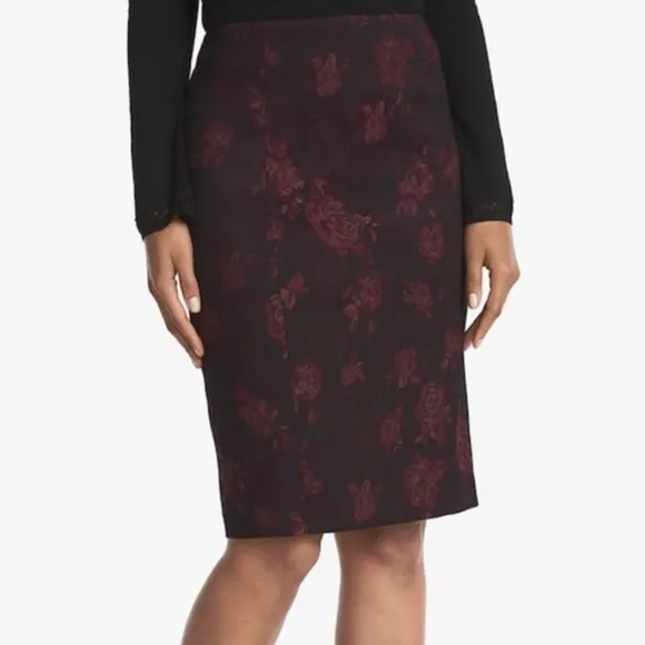 New White House Black Market Size 6 Jacquard Grenadine Black Floral Pencil Skirt