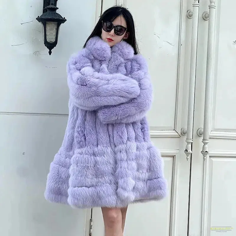 New Winter  Stand Collar Fox Fur Coat Women's Long Coat High quality Fashion Natural Real fur Jacket