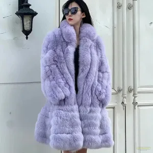 New Winter  Stand Collar Fox Fur Coat Women's Long Coat High quality Fashion Natural Real fur Jacket