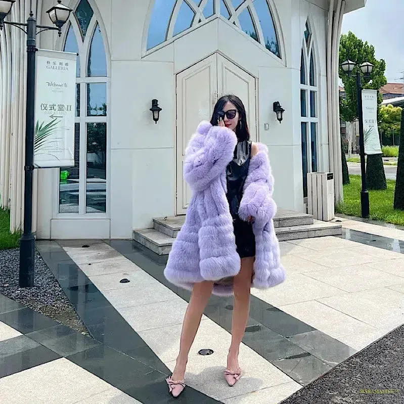 New Winter  Stand Collar Fox Fur Coat Women's Long Coat High quality Fashion Natural Real fur Jacket