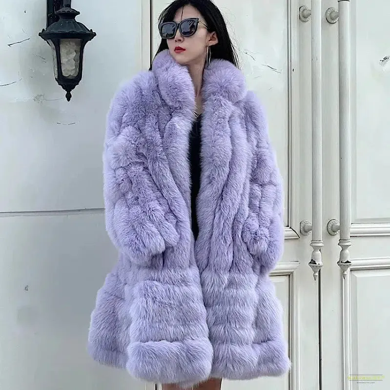 New Winter  Stand Collar Fox Fur Coat Women's Long Coat High quality Fashion Natural Real fur Jacket