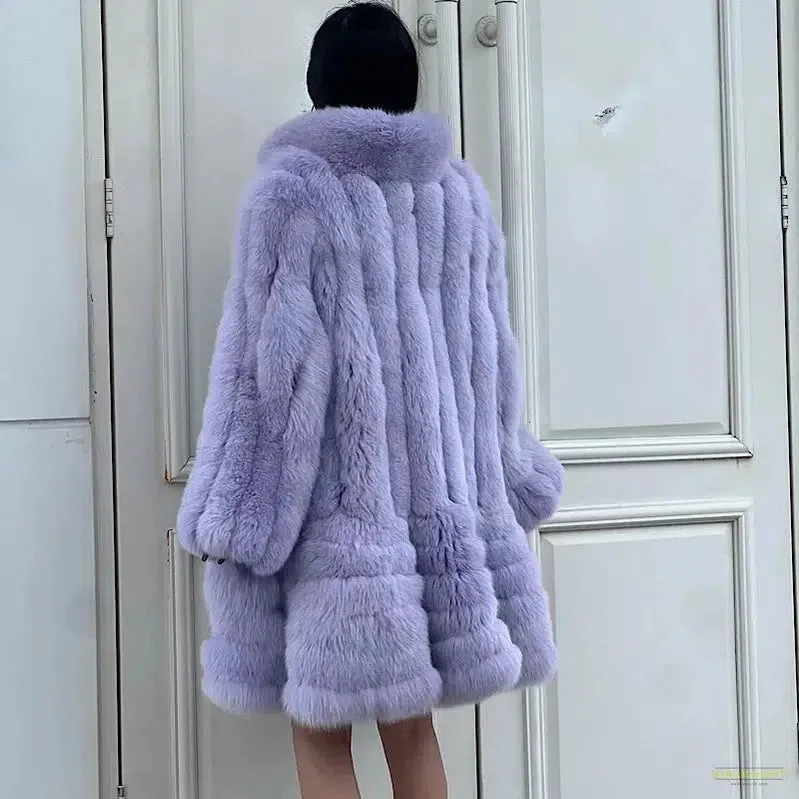 New Winter  Stand Collar Fox Fur Coat Women's Long Coat High quality Fashion Natural Real fur Jacket
