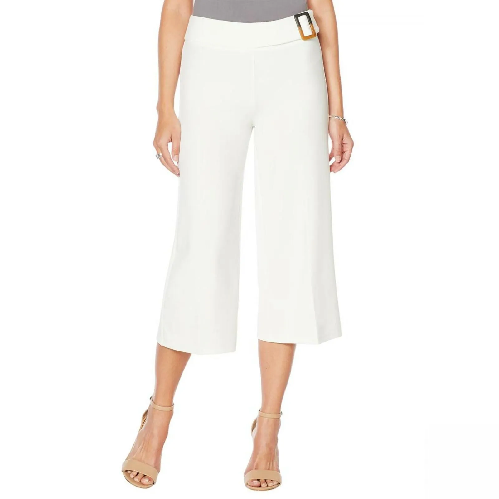 Nina Leonard Women's Cropped High Tech Crepe Wide Leg Pants