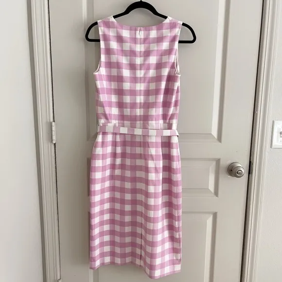 NWT J Crew Pink Gingham Sheath Dress with Belt Size 6 tall