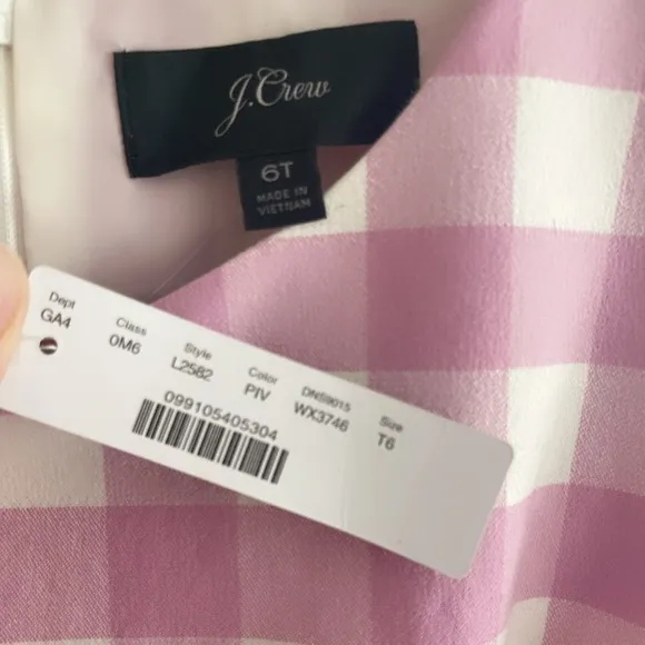 NWT J Crew Pink Gingham Sheath Dress with Belt Size 6 tall
