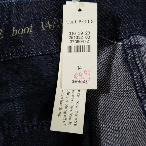 NWT Talbots Premium Indigo Jeans Womens Size 14x32 Signature Boot Cut Dark Denim