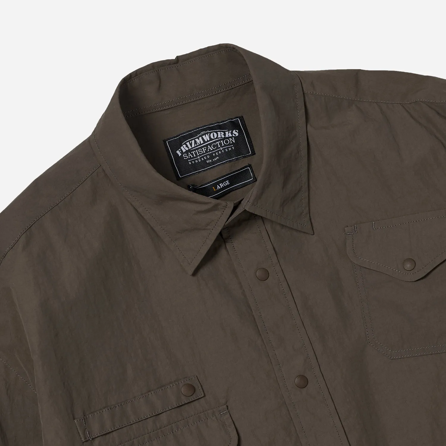 NYLON UTILITY POCKET OVERSHIRT - BROWN
