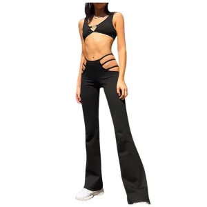 Obsidian Elegance' Black Cutout Wide Leg Flare Pants