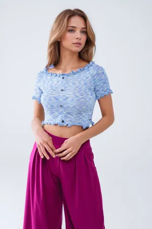 Off The Shoulder Cropped Knitted Top in Blue
