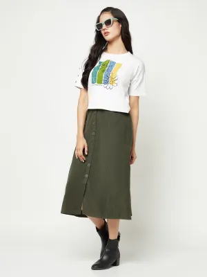 Olive Corduroy A-Line Skirt