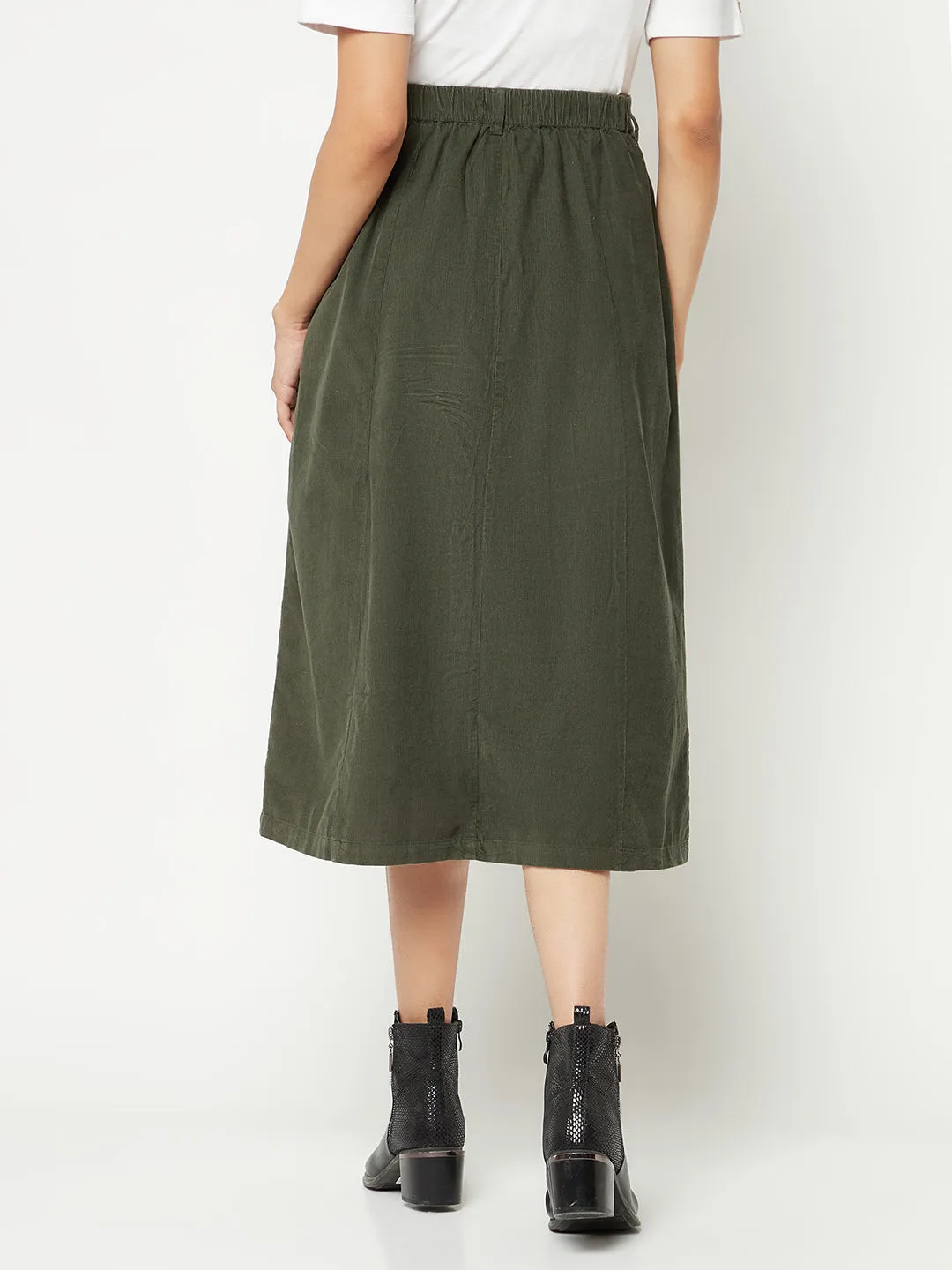 Olive Corduroy A-Line Skirt
