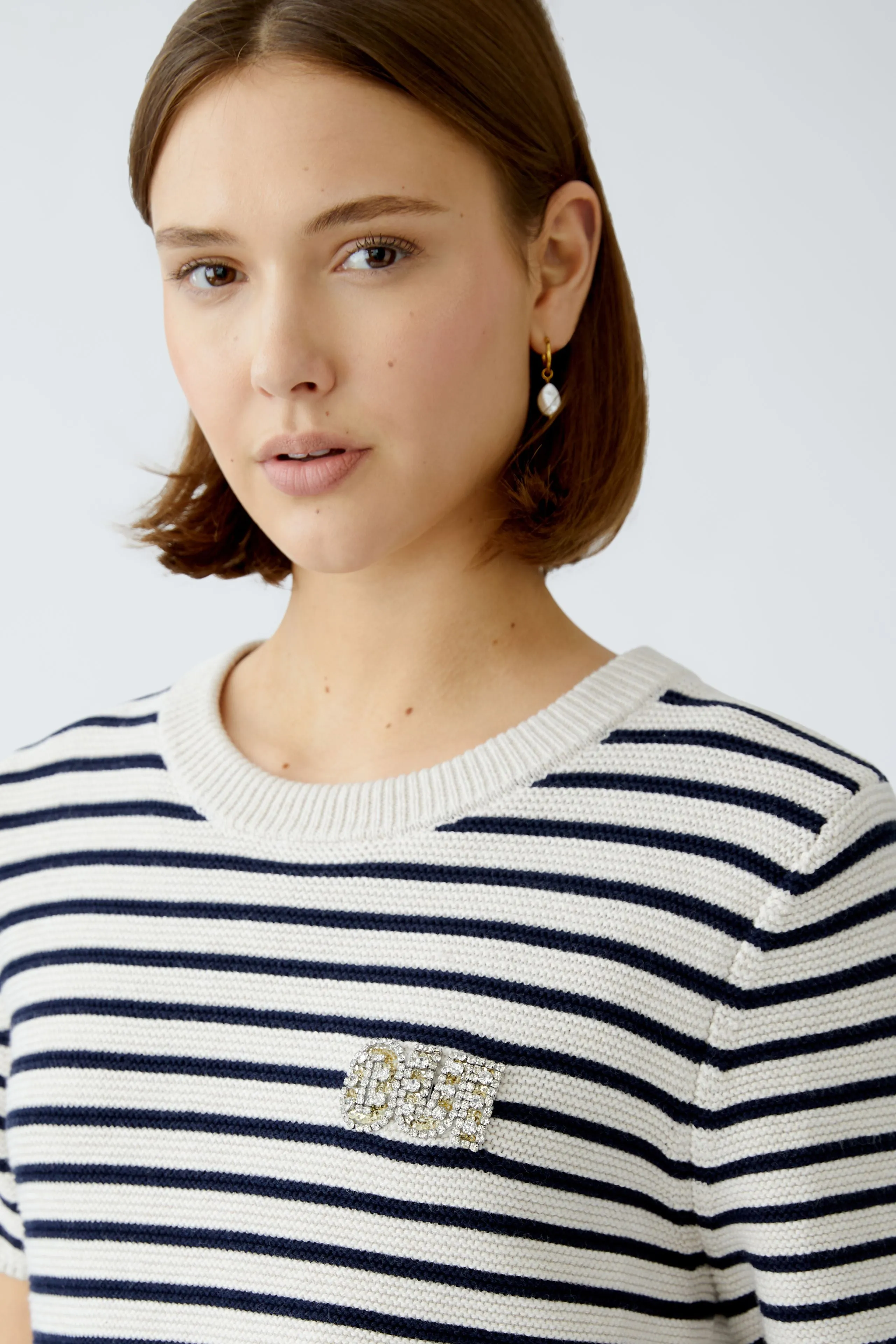 Oui Navy/White Striped Short Sleeve Jumper