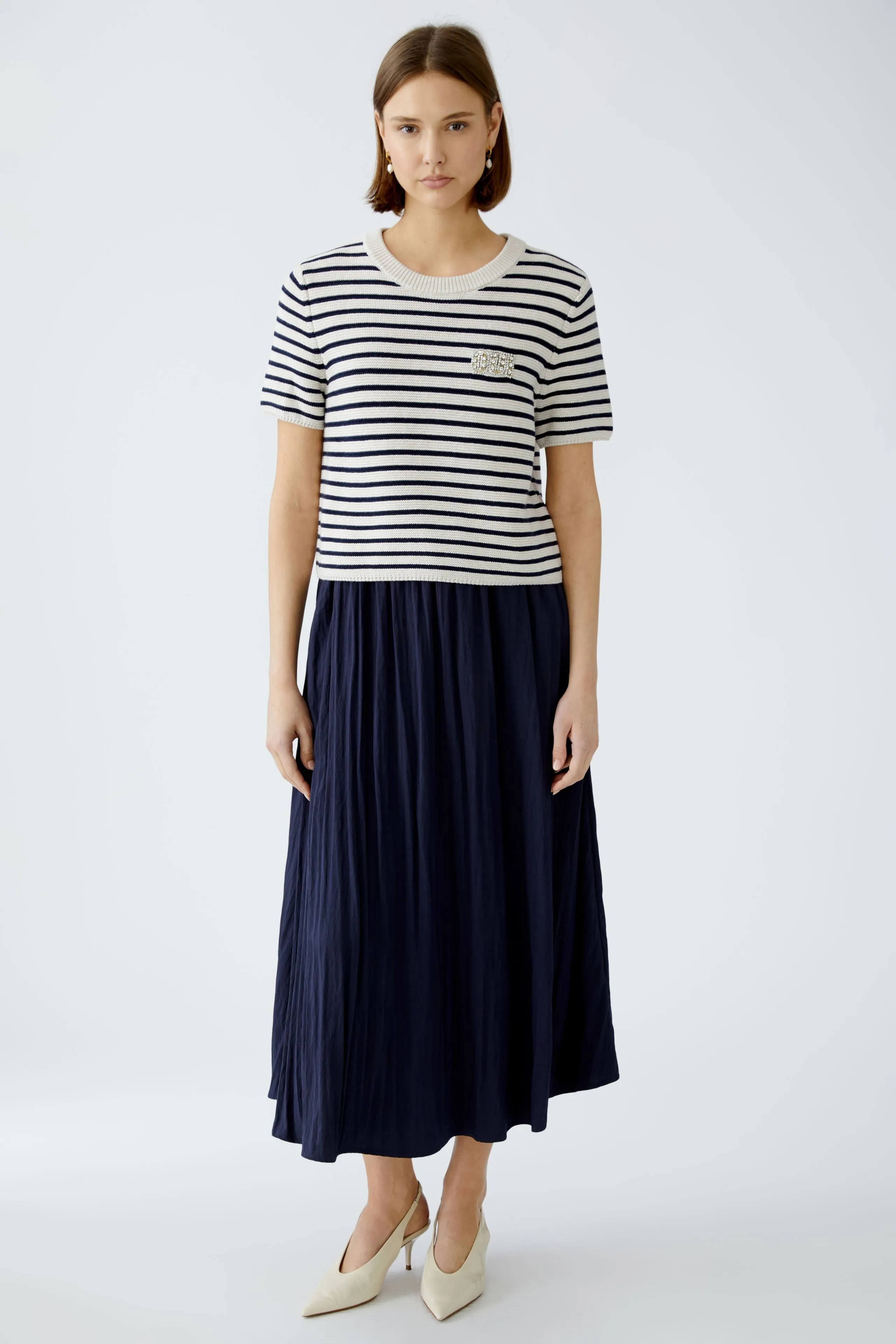Oui Navy/White Striped Short Sleeve Jumper