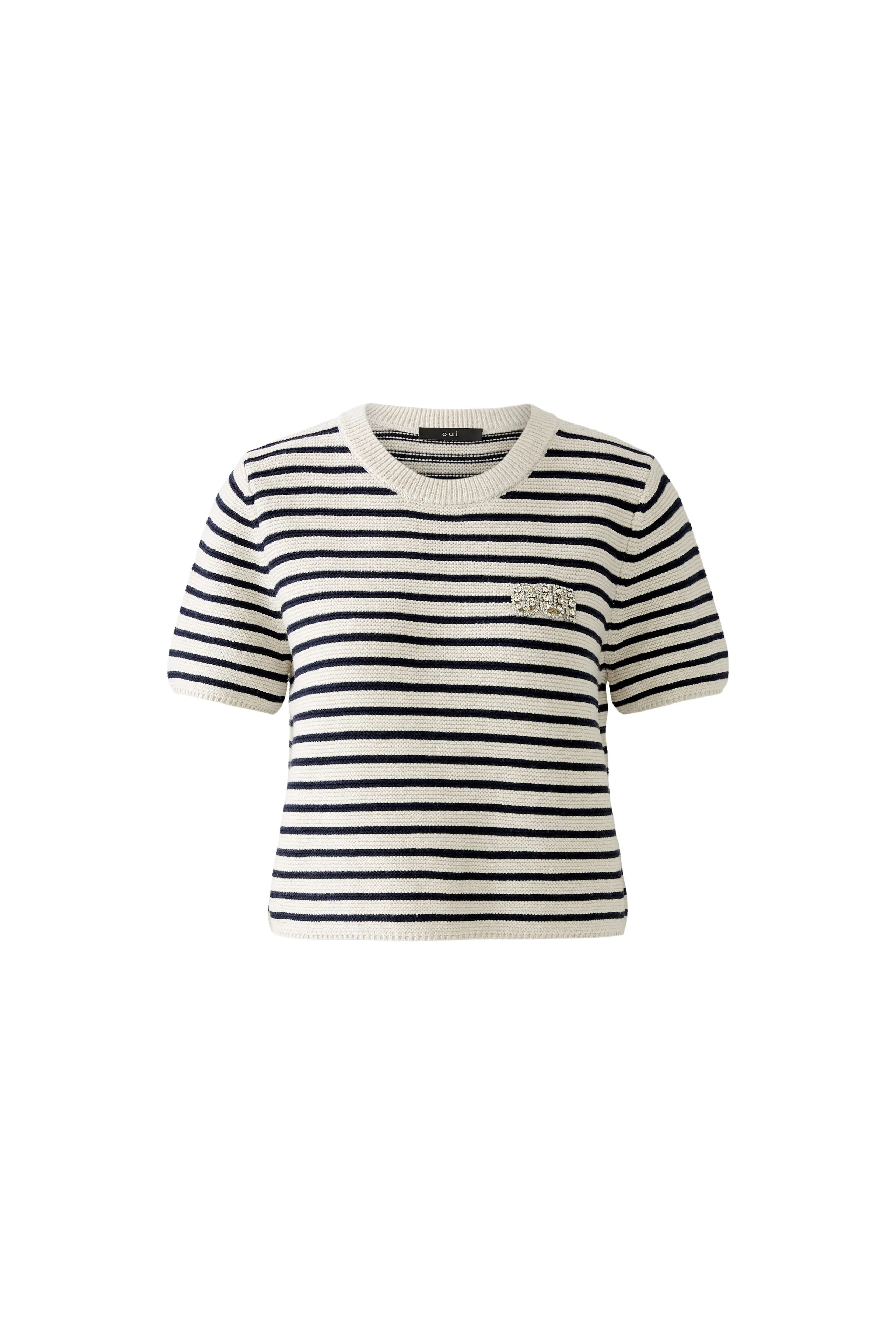 Oui Navy/White Striped Short Sleeve Jumper