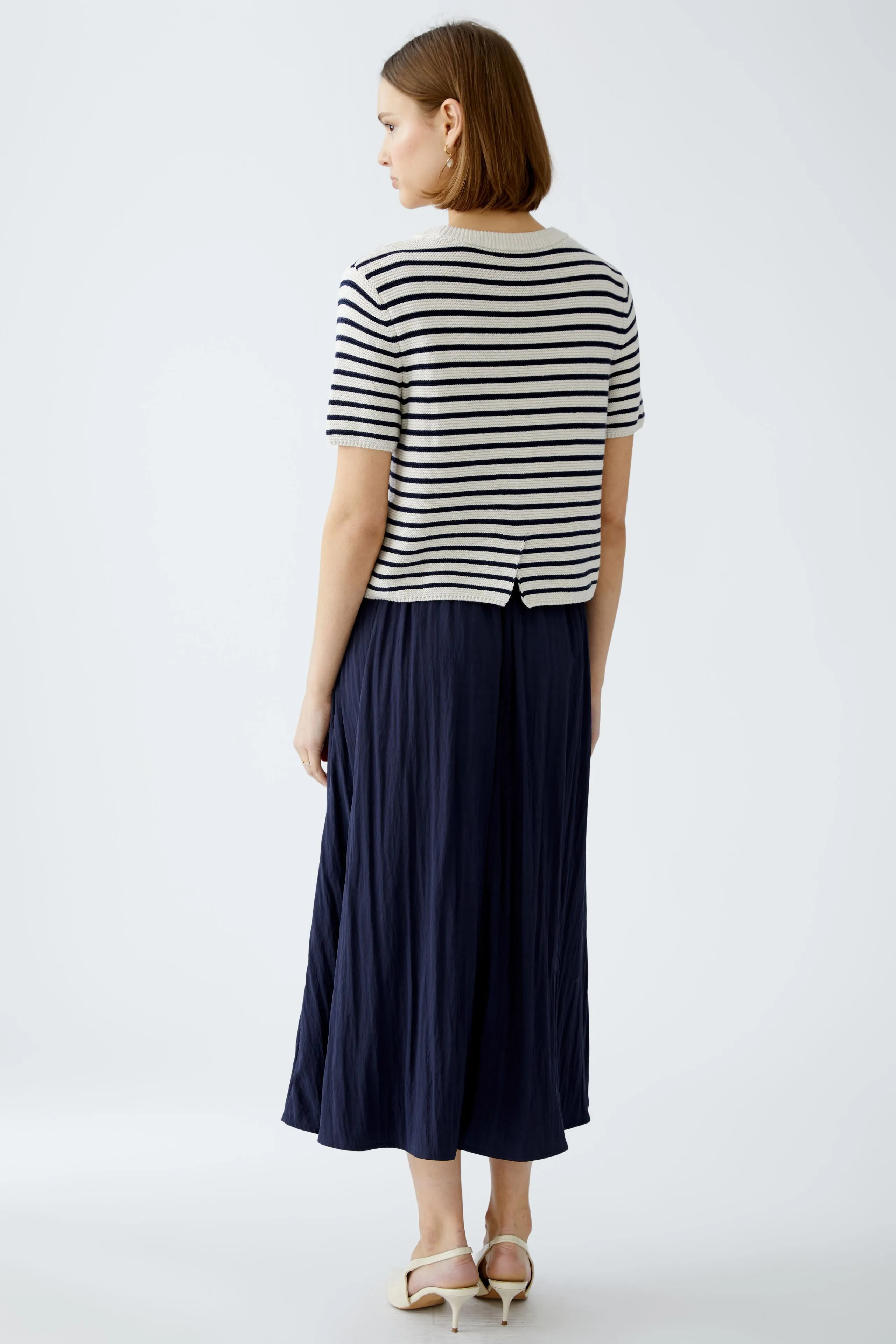 Oui Navy/White Striped Short Sleeve Jumper