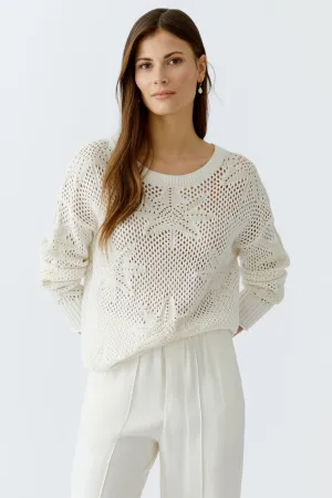 Oui Pointelle Openwork Knit Palm Motif Jumper