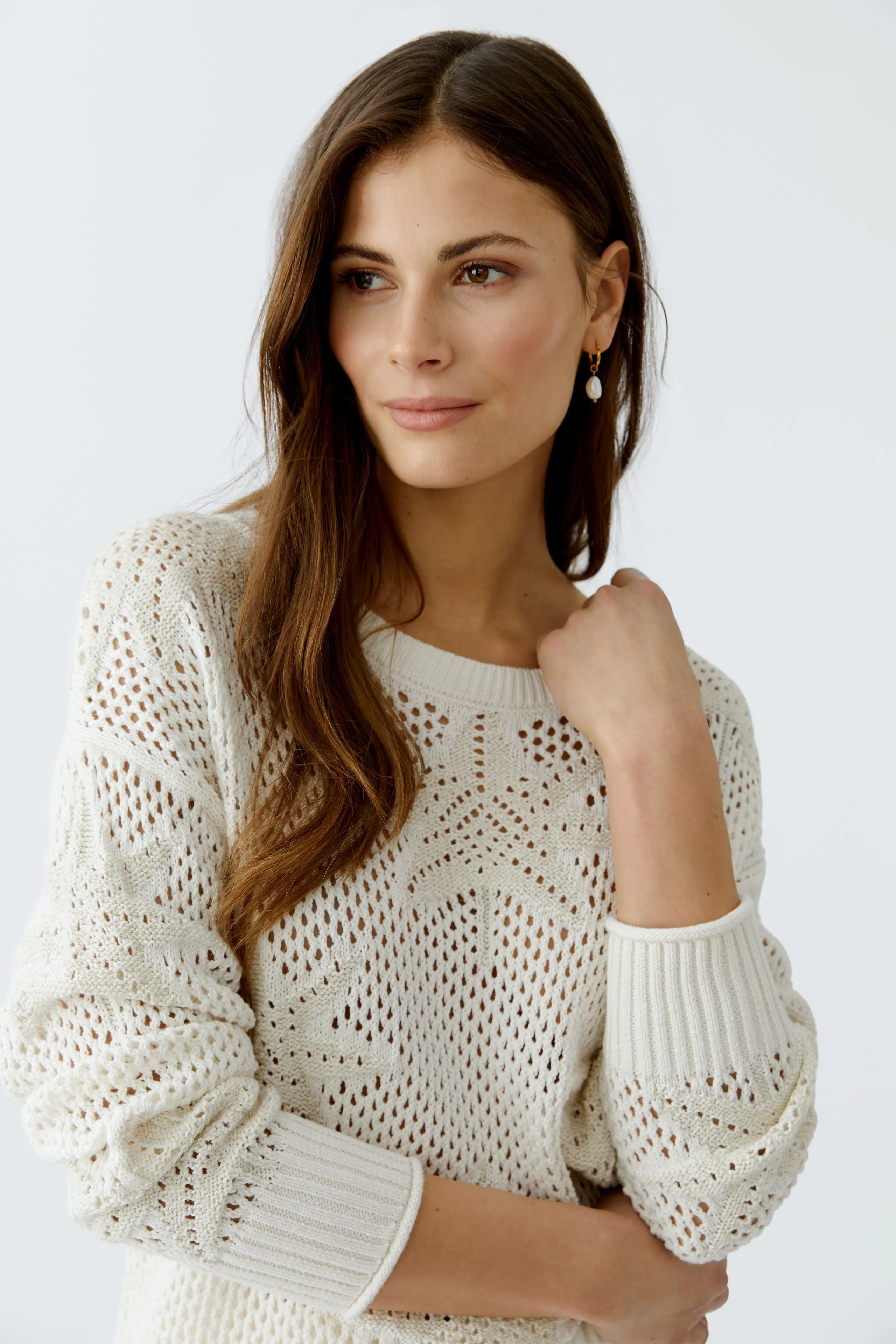 Oui Pointelle Openwork Knit Palm Motif Jumper