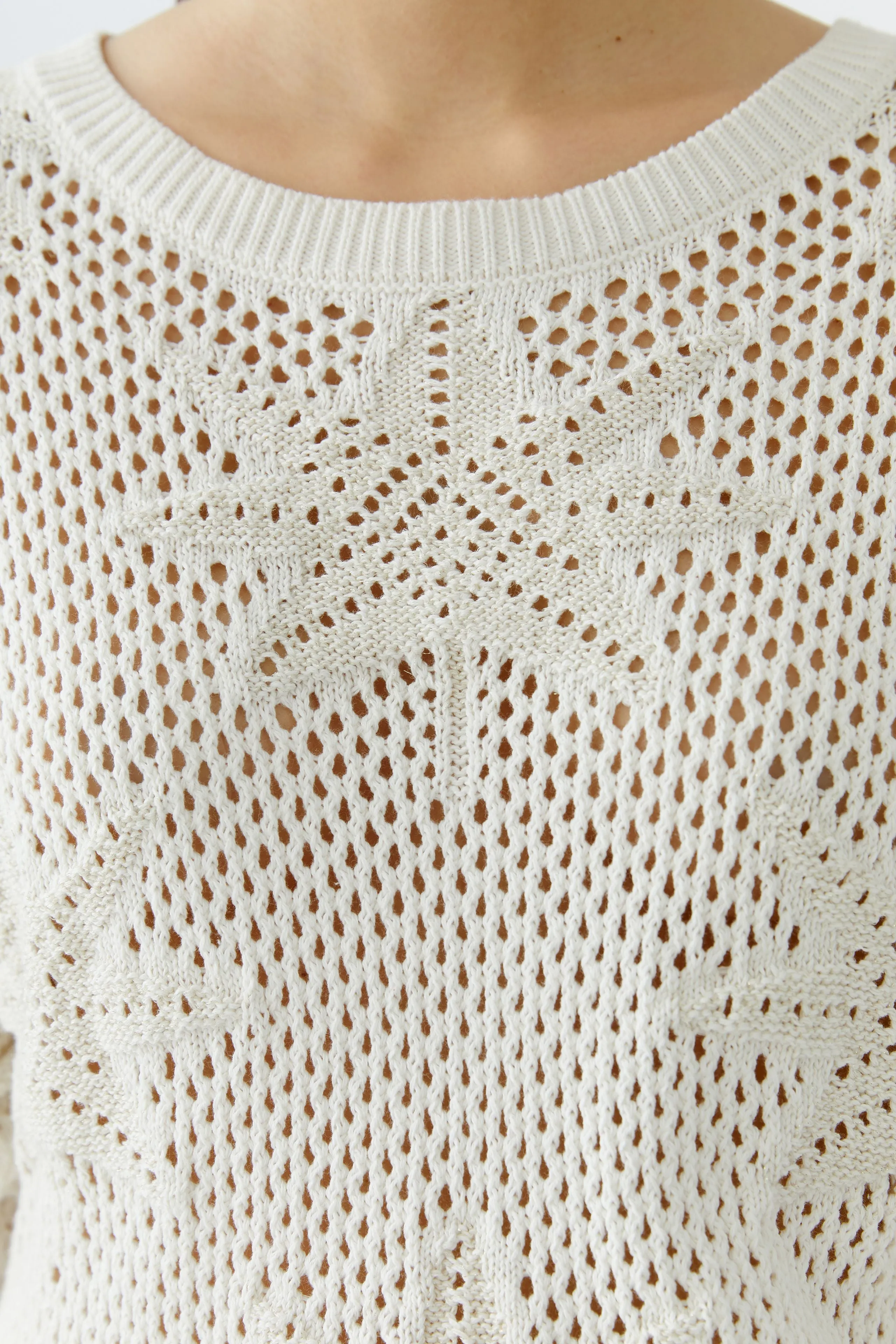 Oui Pointelle Openwork Knit Palm Motif Jumper