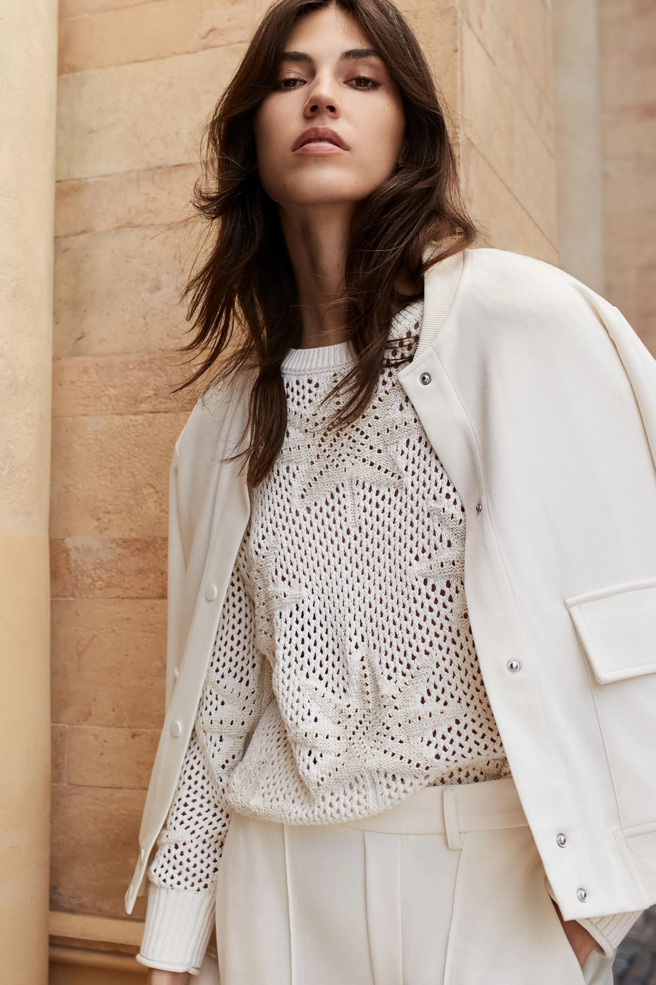 Oui Pointelle Openwork Knit Palm Motif Jumper