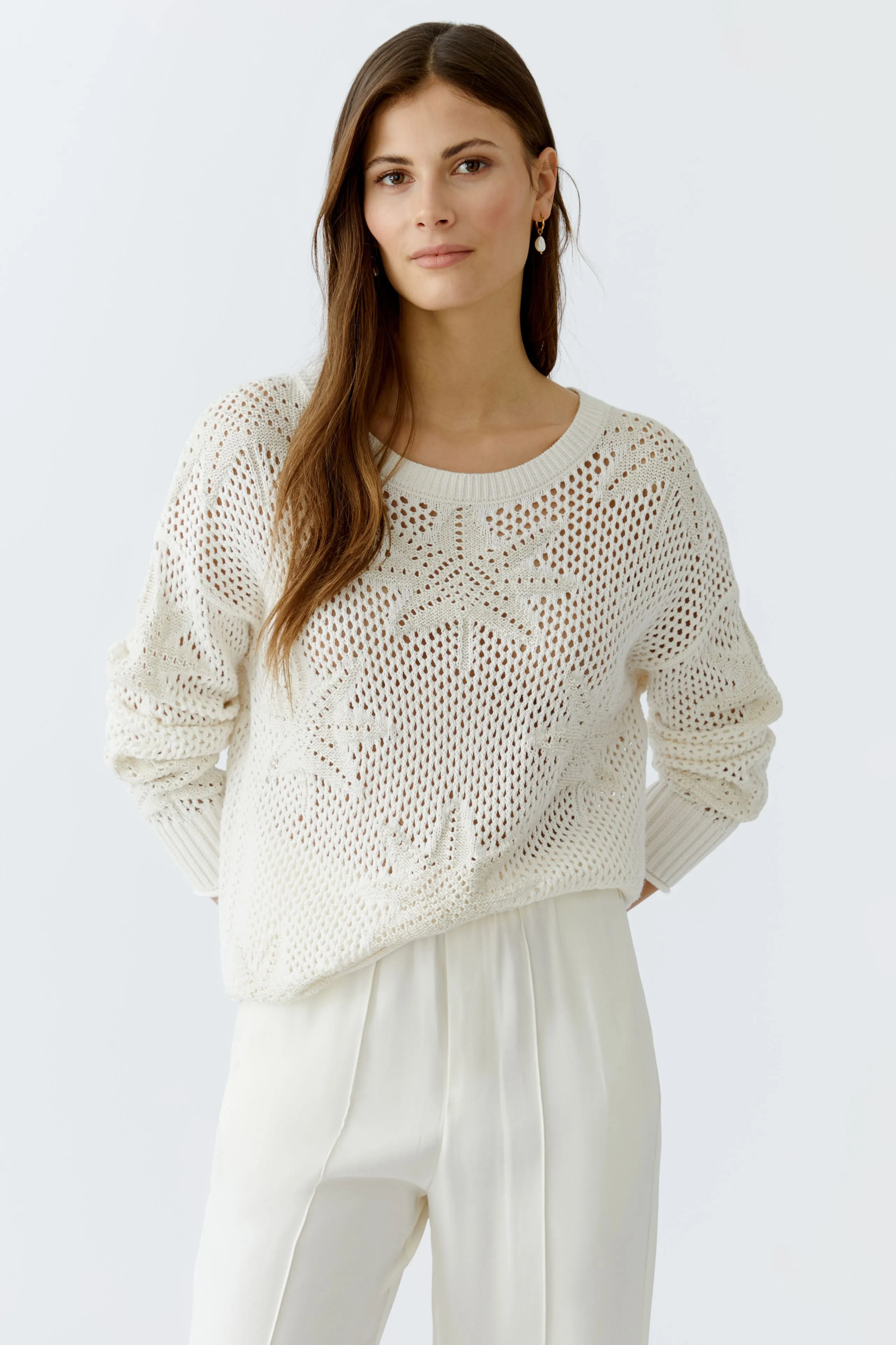 Oui Pointelle Openwork Knit Palm Motif Jumper